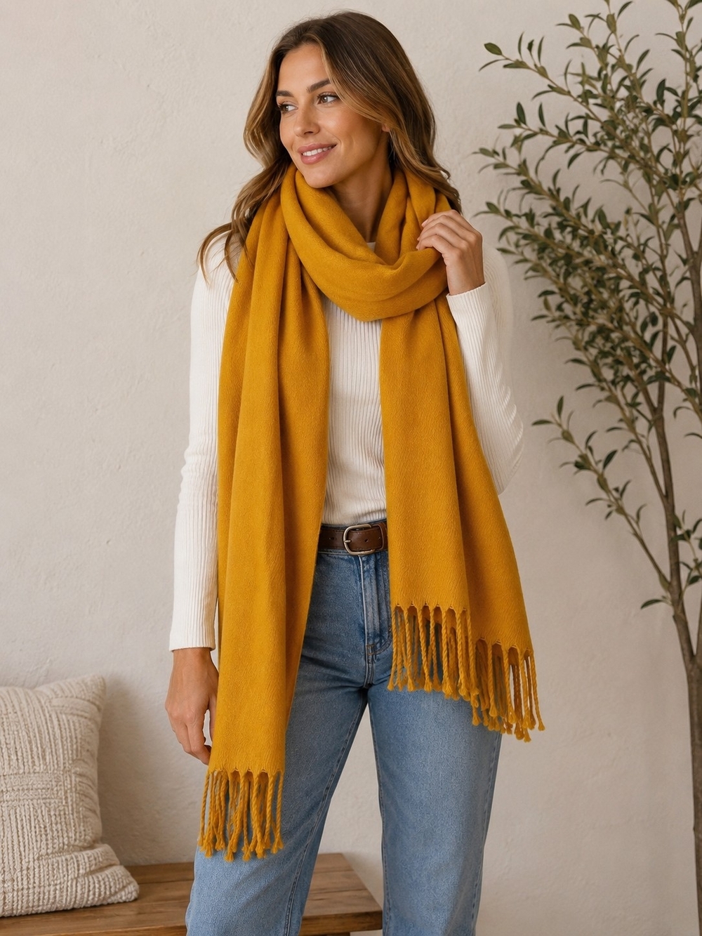 Acne Studios Canada New Fringe Scarf 100% Virgin Wool Mustard Yellow NWT $230